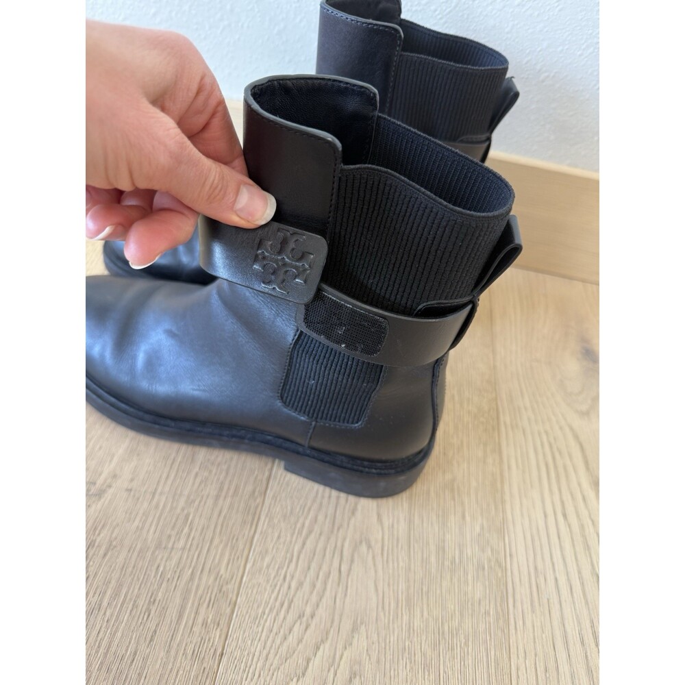 $428 Tory Burch Womens 10 Double T Chelsea Boot Black Ankle Leather Shoes Slip - Picture 4 of 8
